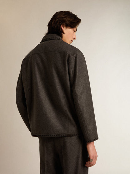 Gray melange woolen jacket with button fastening - Golden Goose Men