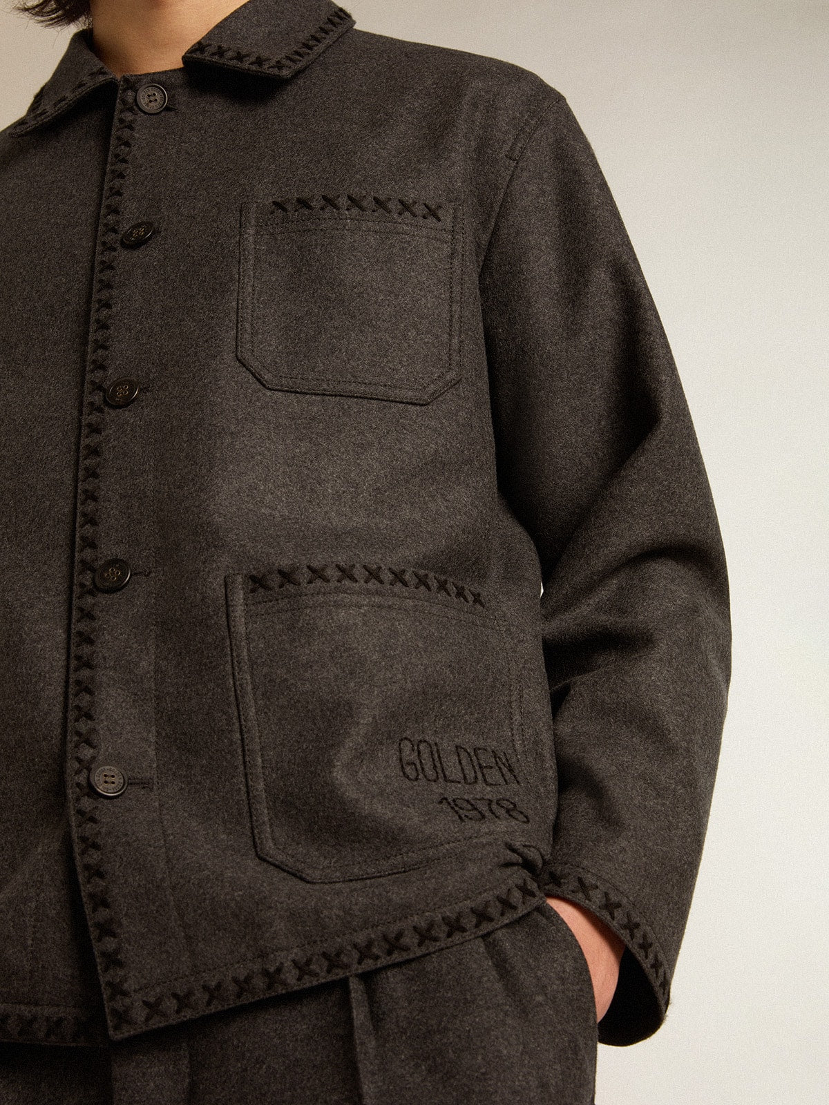 Gray melange woolen jacket with button fastening - Golden Goose Men