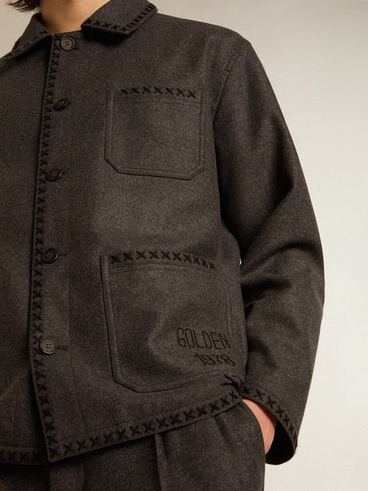 Gray melange woolen jacket with button fastening - Golden Goose Men
