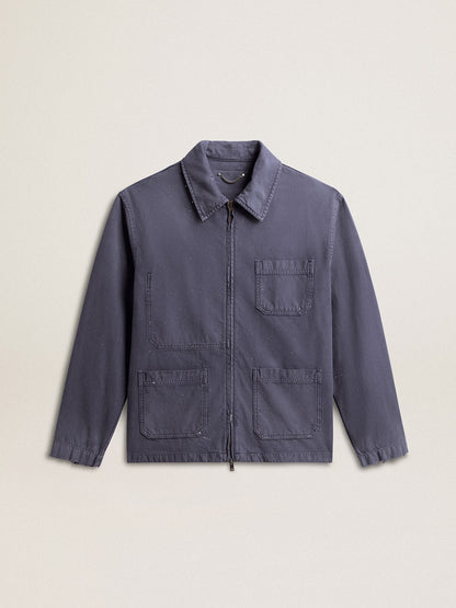 Men's blue jacket in denim cotton with distressed treatment - Golden Goose Men