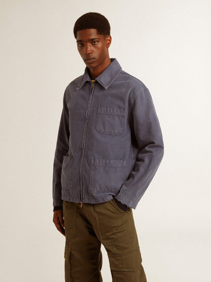 Men's blue jacket in denim cotton with distressed treatment - Golden Goose Men