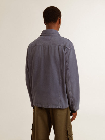 Men's blue jacket in denim cotton with distressed treatment - Golden Goose Men