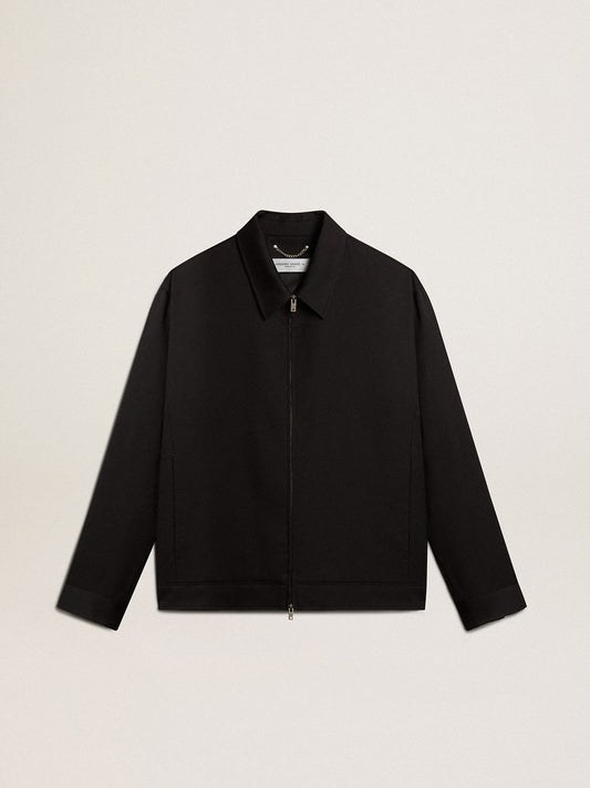 Men’s zip-up jacket in black wool gabardine - Golden Goose Men
