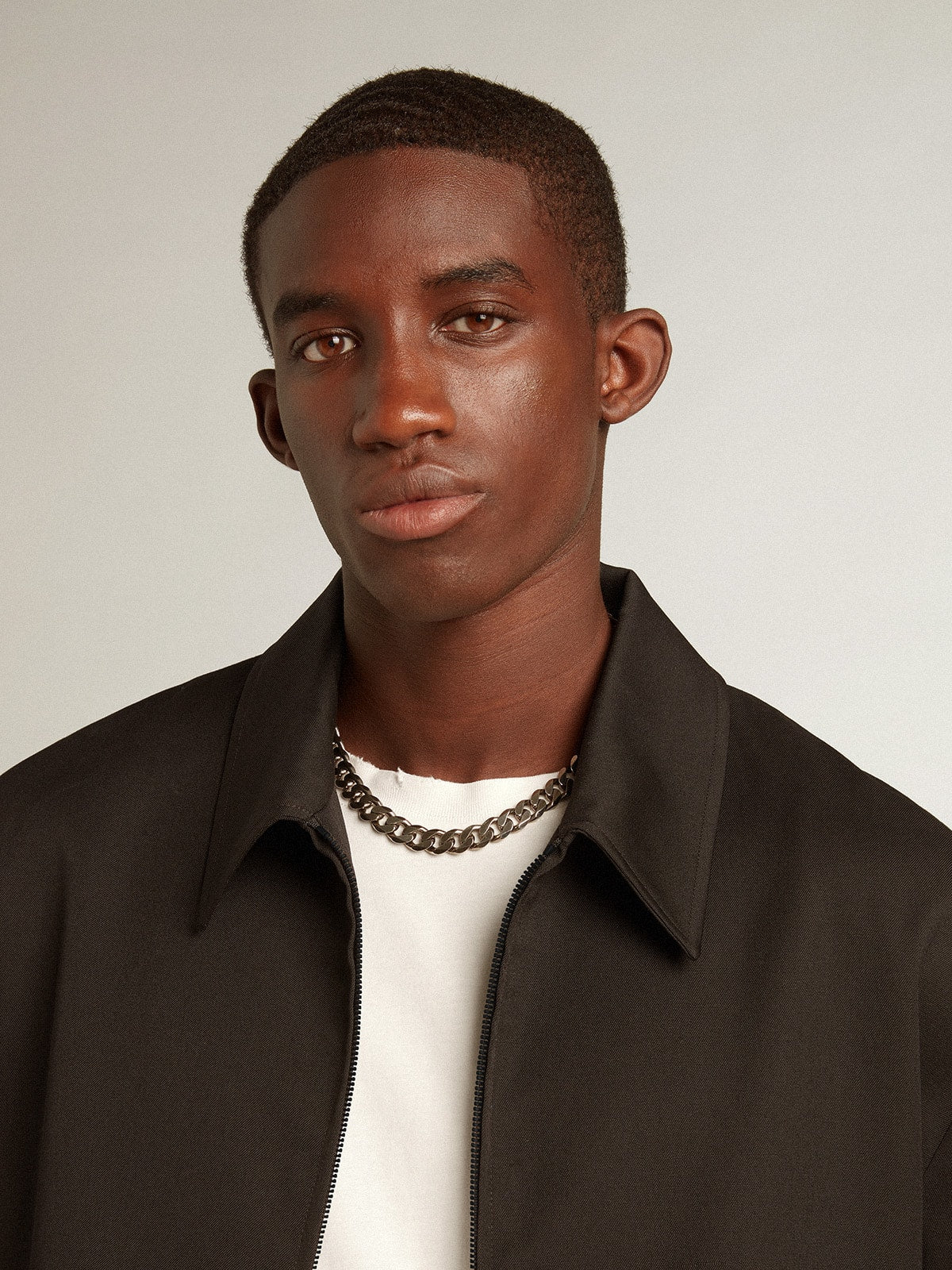 Men’s zip-up jacket in black wool gabardine - Golden Goose Men