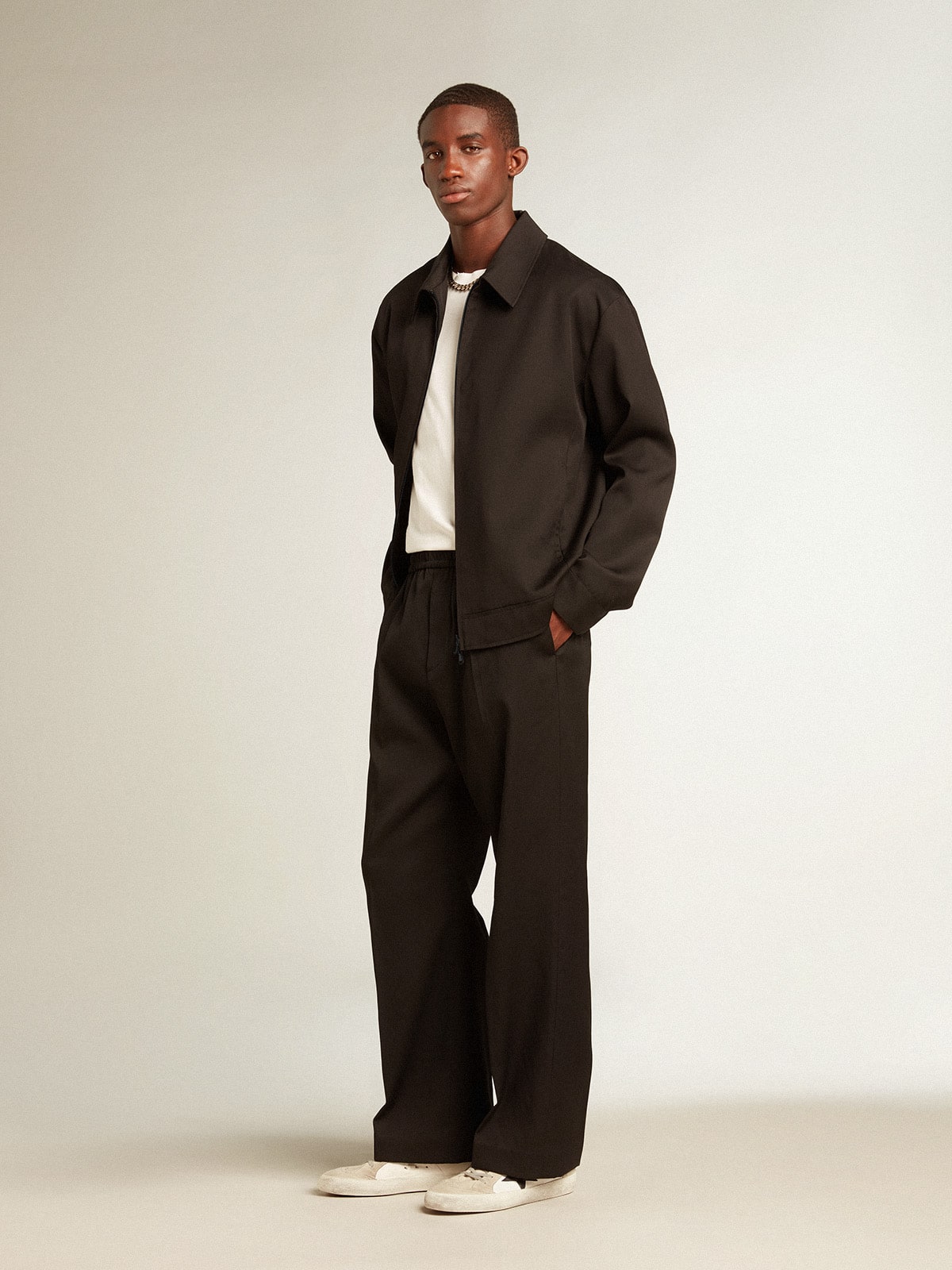 Men’s zip-up jacket in black wool gabardine - Golden Goose Men