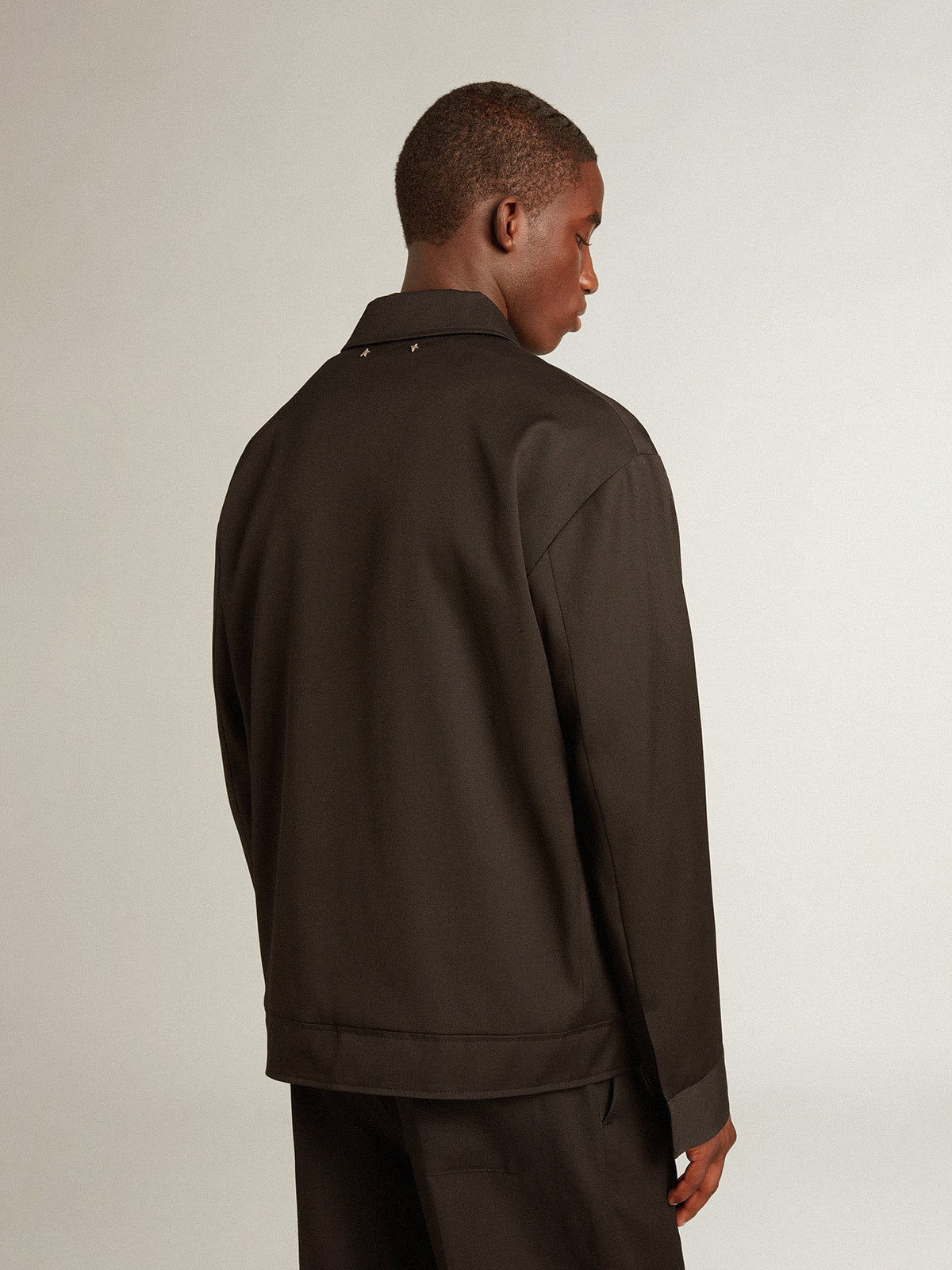 Men’s zip-up jacket in black wool gabardine - Golden Goose Men