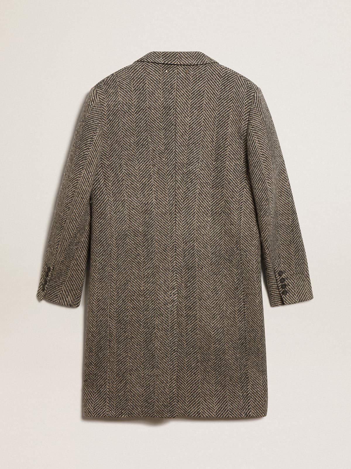 Men's single-breasted wool coat with beige and gray herringbone weave - Golden Goose Men