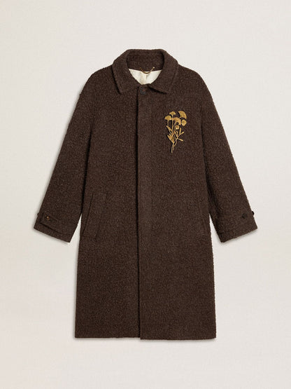 Men's single-breasted Journey coat in wrinkle wool blend with floral pin - Golden Goose Men