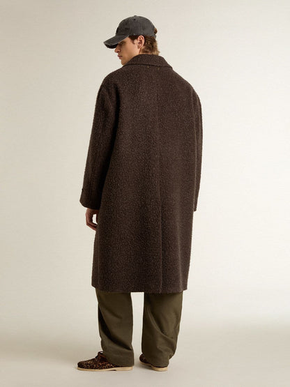 Men's single-breasted Journey coat in wrinkle wool blend with floral pin - Golden Goose Men