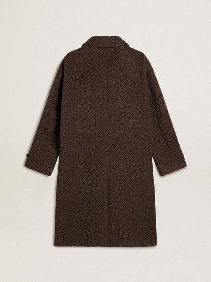 Men's single-breasted Journey coat in wrinkle wool blend with floral pin - Golden Goose Men