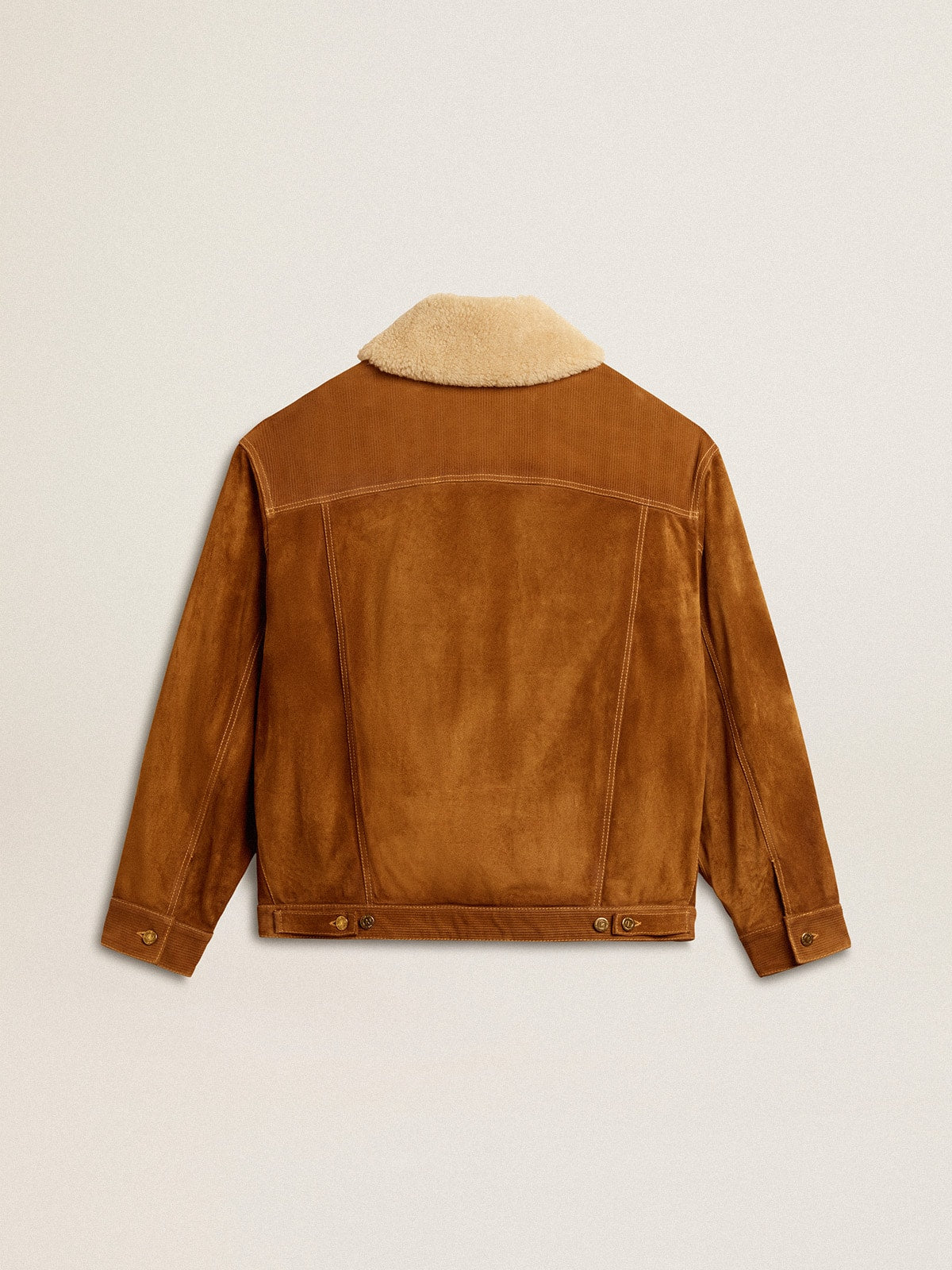 Men's jacket in tobacco-colored split leather with a shearling collar - Golden Goose Men