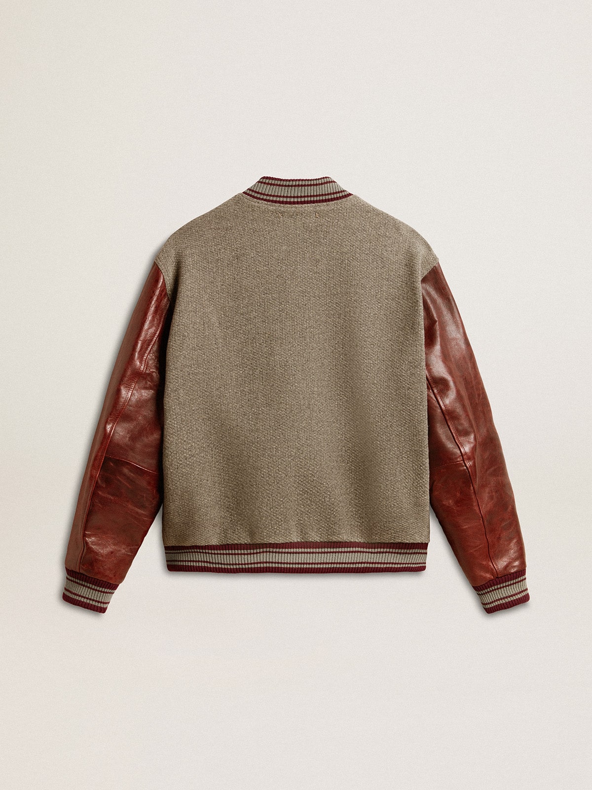 Bomber jacket in gray melange wool with leather sleeves - Golden Goose Men