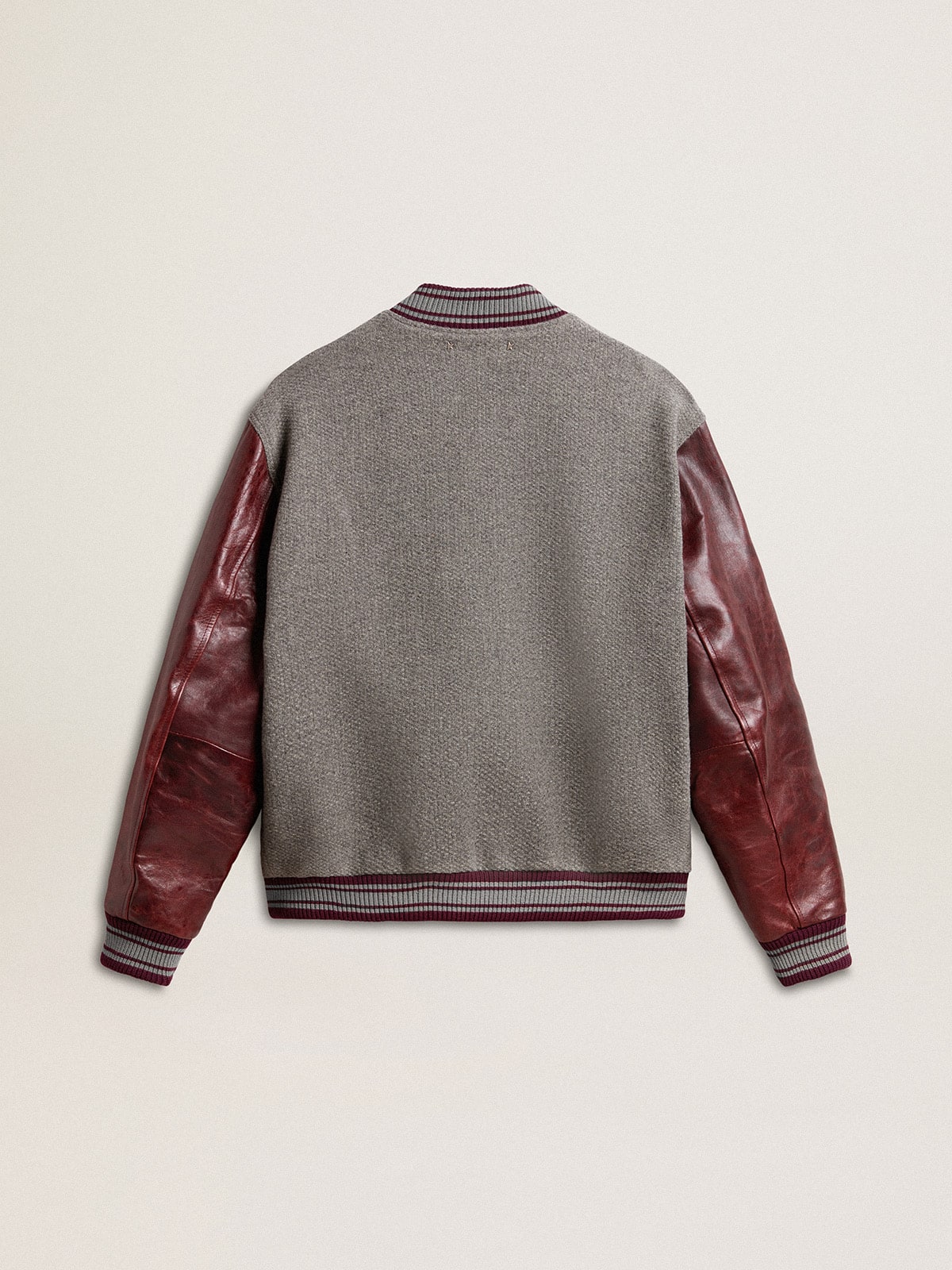 Bomber jacket in gray melange wool with leather sleeves - Golden Goose Men