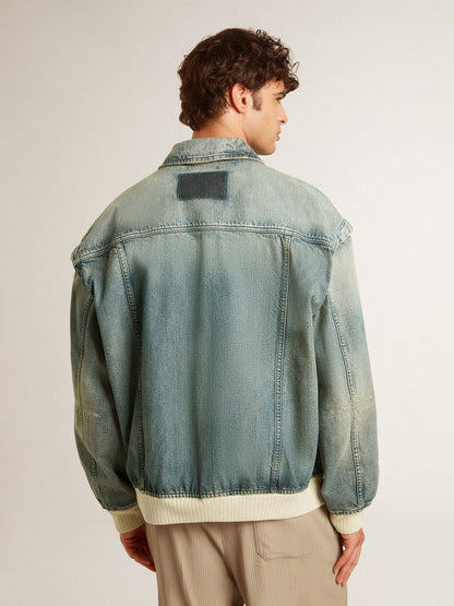 Men's washed denim jacket with wool blend ribbing - Golden Goose Men