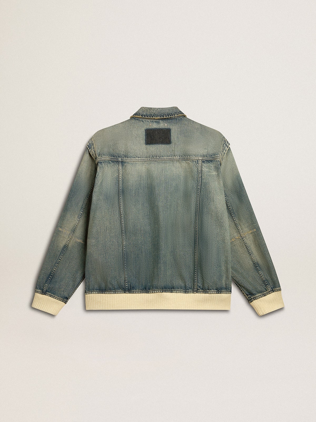 Men's washed denim jacket with wool blend ribbing - Golden Goose Men