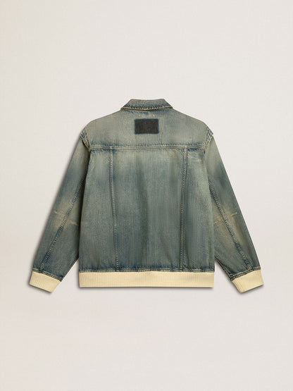 Men's washed denim jacket with wool blend ribbing - Golden Goose Men
