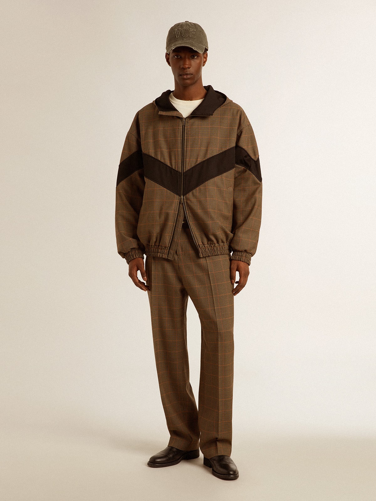 Windcheater in beige and black houndstooth - Golden Goose Men