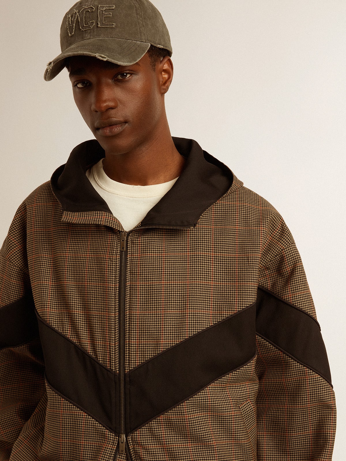 Windcheater in beige and black houndstooth - Golden Goose Men