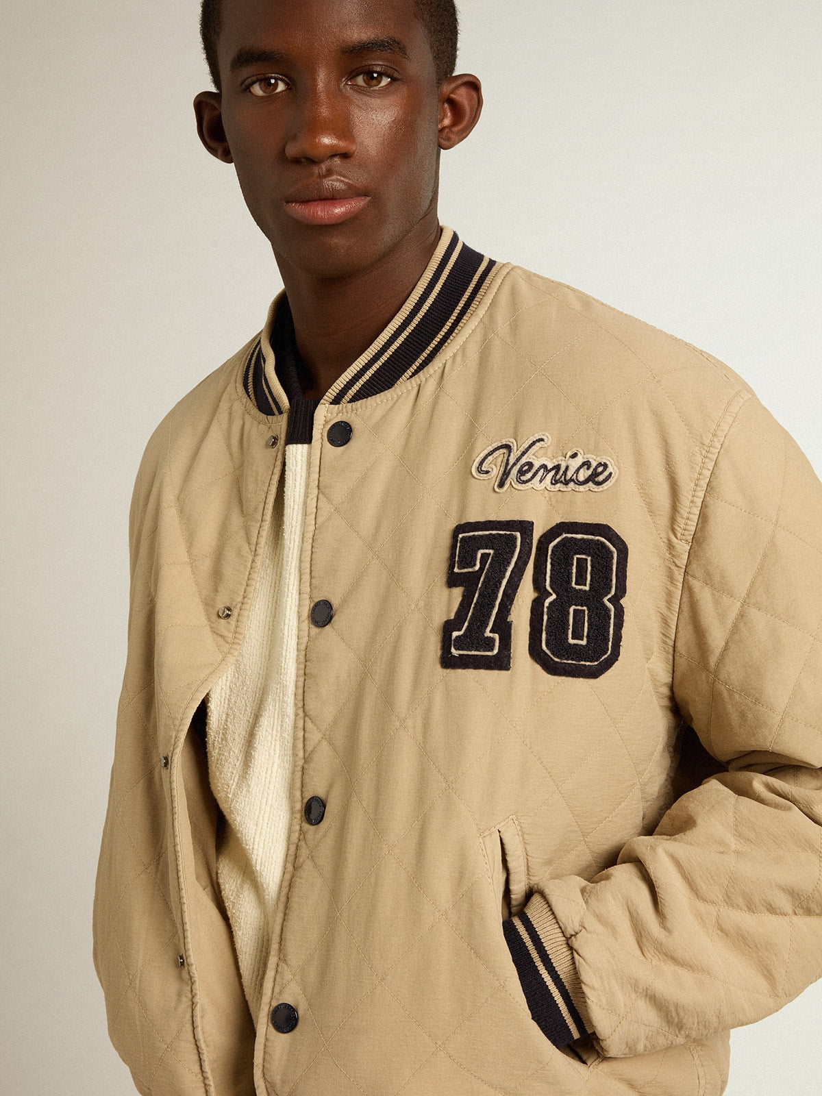 Khaki-colored quilted cotton bomber jacket - Golden Goose Men