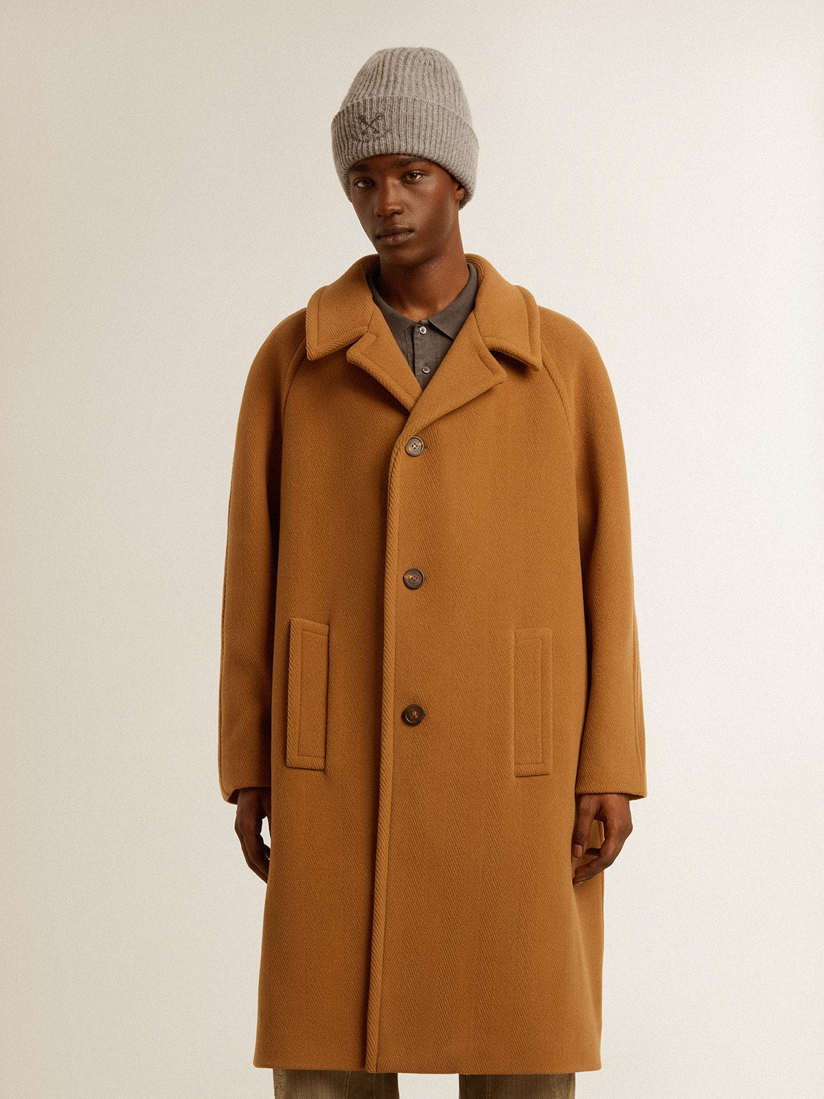 Men's single-breasted coat in tobacco - Golden Goose Men