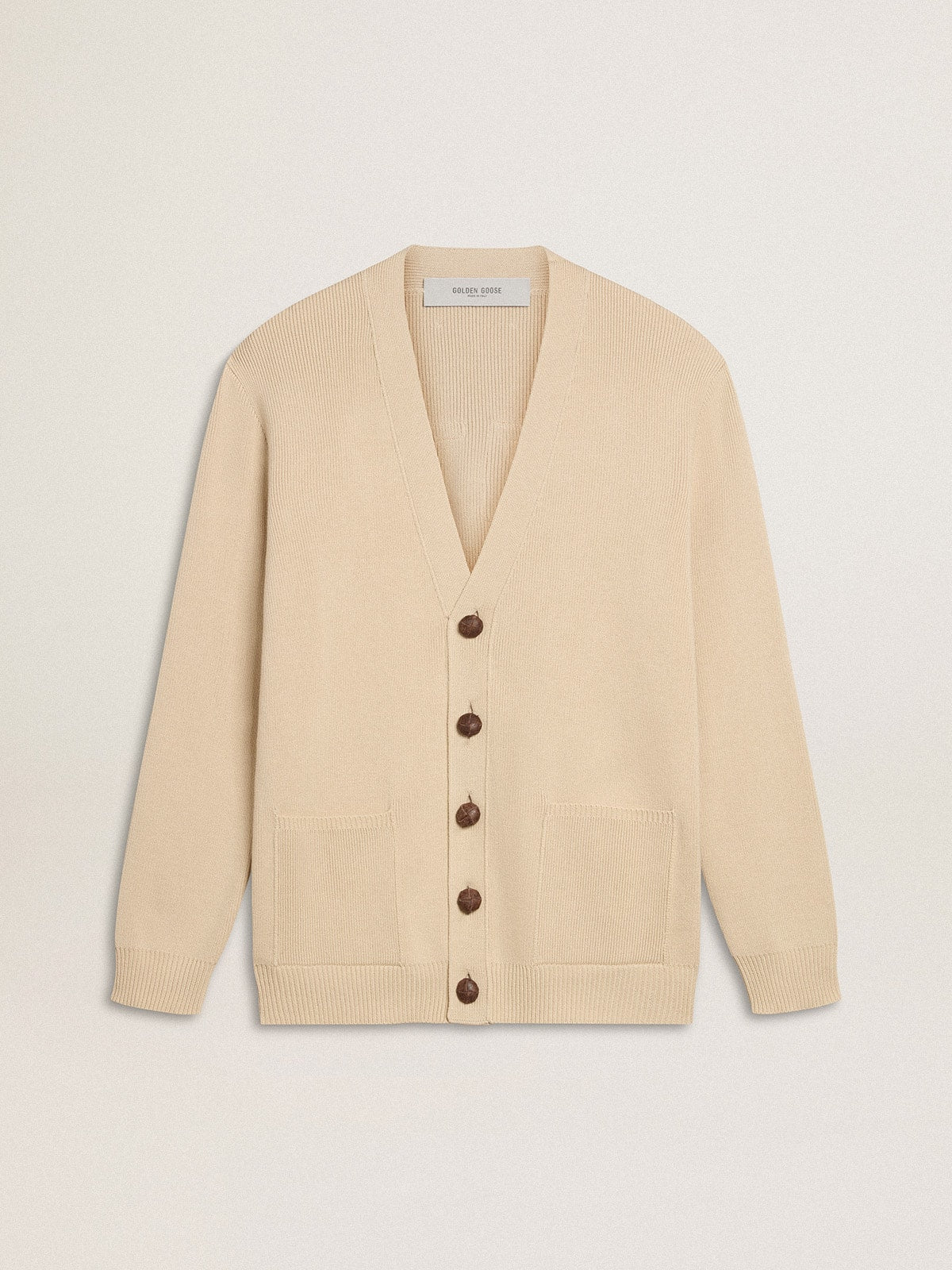 Men’s beige cardigan with 'Golden' lettering on the back - Golden Goose Men