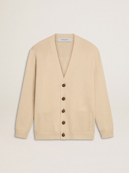 Men’s beige cardigan with 'Golden' lettering on the back - Golden Goose Men