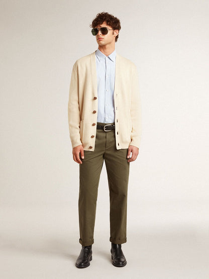 Men’s beige cardigan with 'Golden' lettering on the back - Golden Goose Men