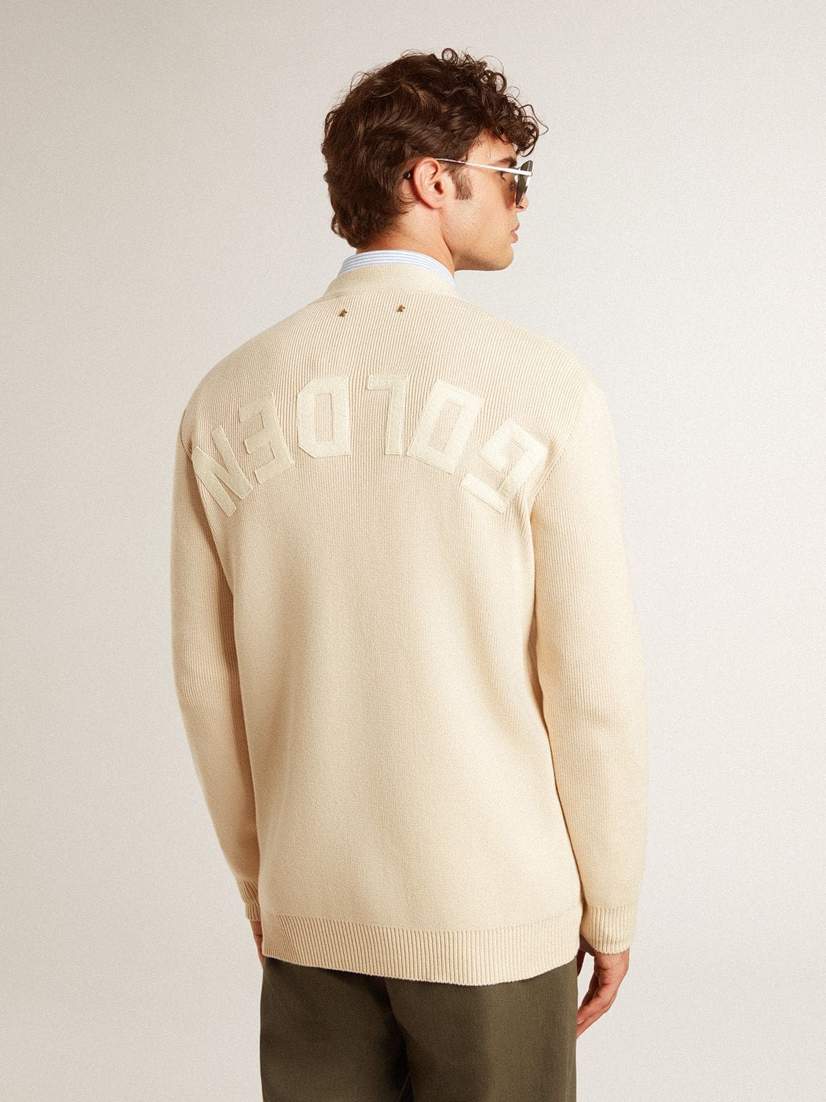 Men’s beige cardigan with 'Golden' lettering on the back - Golden Goose Men