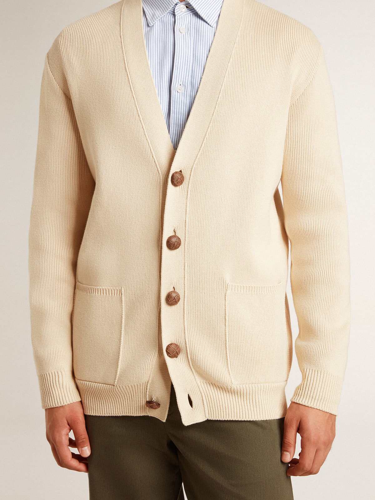 Men’s beige cardigan with 'Golden' lettering on the back - Golden Goose Men