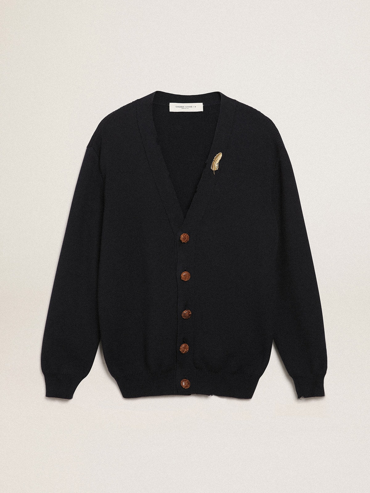 Golden Collection cardigan in dark blue cotton with a distressed finish - Golden Goose Men