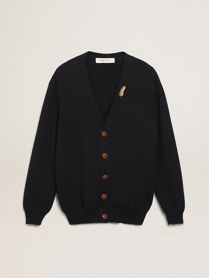 Golden Collection cardigan in dark blue cotton with a distressed finish - Golden Goose Men