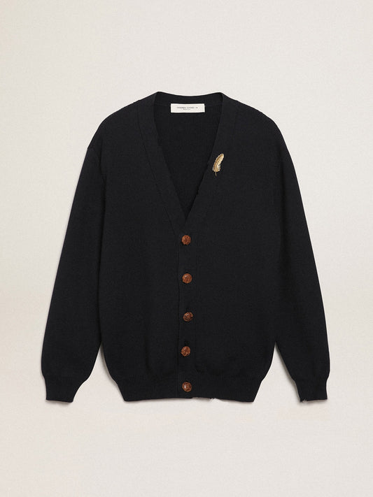 Golden Collection cardigan in dark blue cotton with a distressed finish - Golden Goose Men