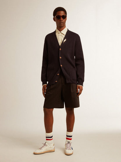 Golden Collection cardigan in dark blue cotton with a distressed finish - Golden Goose Men