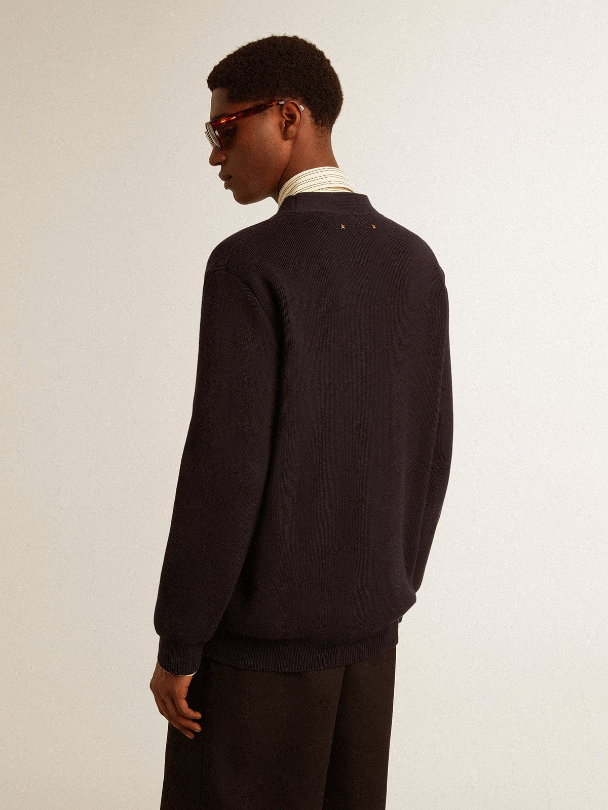 Golden Collection cardigan in dark blue cotton with a distressed finish - Golden Goose Men