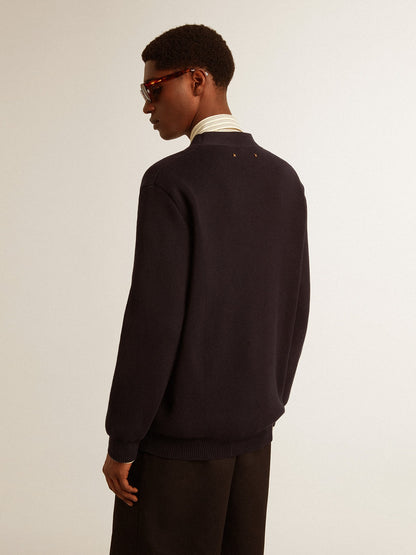 Golden Collection cardigan in dark blue cotton with a distressed finish - Golden Goose Men