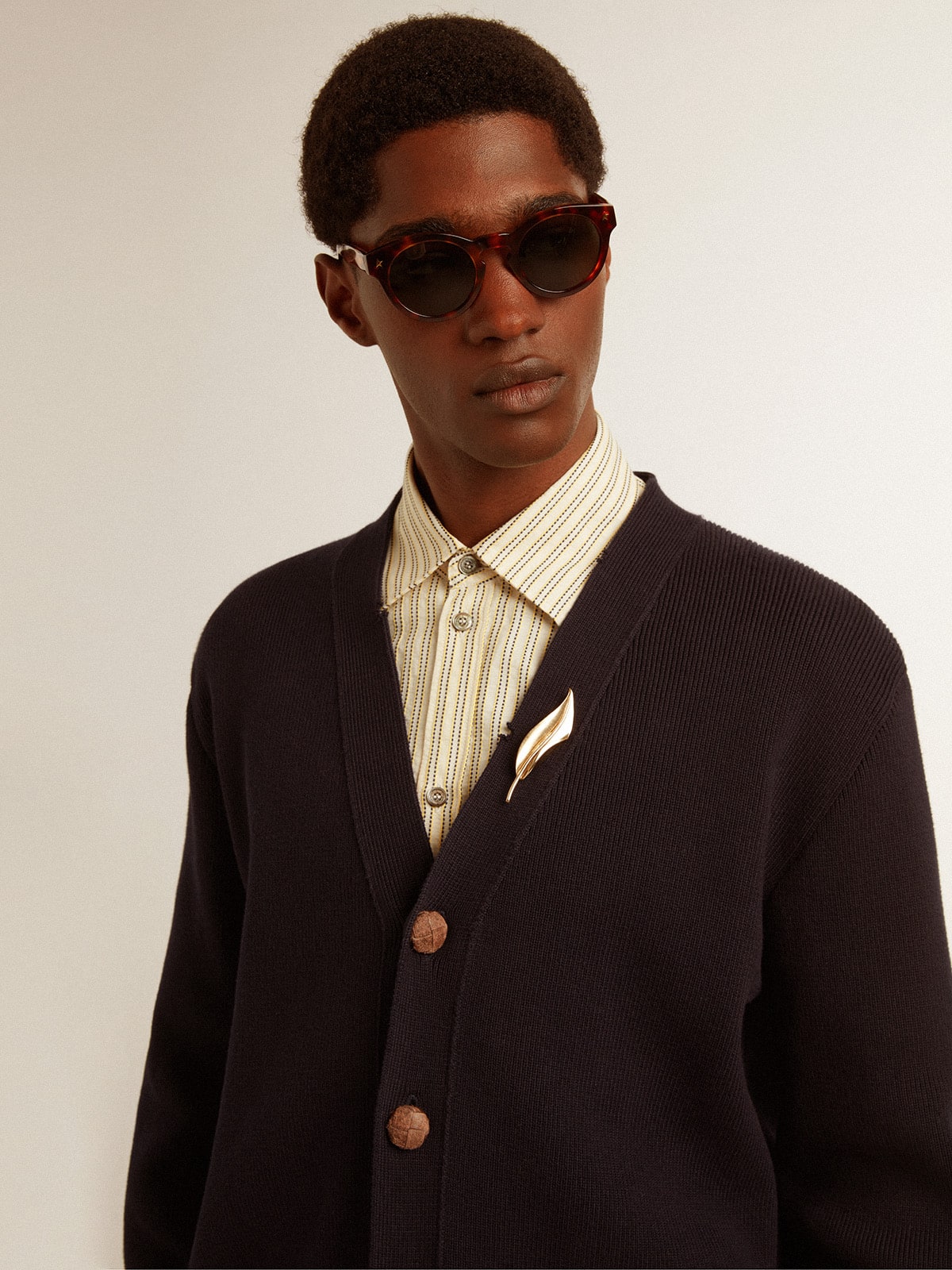 Golden Collection cardigan in dark blue cotton with a distressed finish - Golden Goose Men