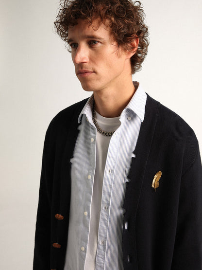 Golden Collection cardigan in dark blue cotton with a distressed finish - Golden Goose Men