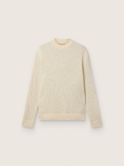 Men's crew-neck sweater in white merino wool with all-over crystals - Golden Goose Men