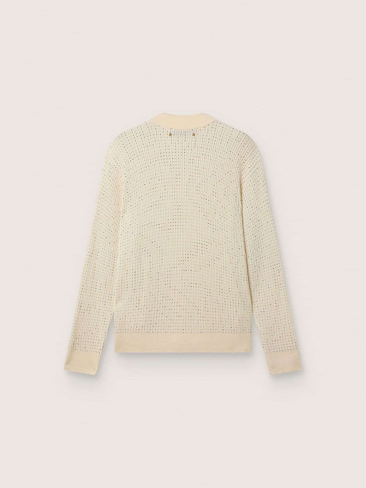Men's crew-neck sweater in white merino wool with all-over crystals - Golden Goose Men