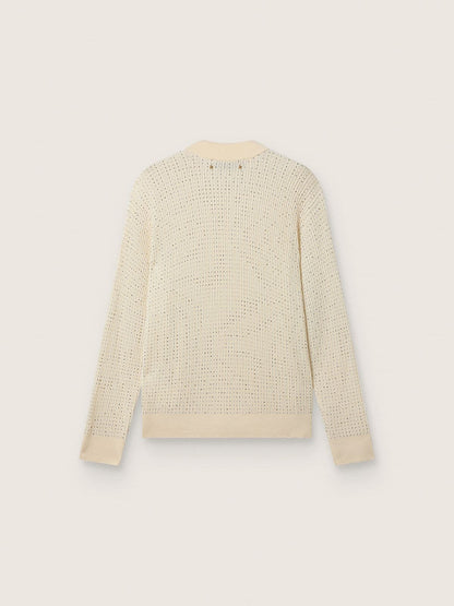Men's crew-neck sweater in white merino wool with all-over crystals - Golden Goose Men