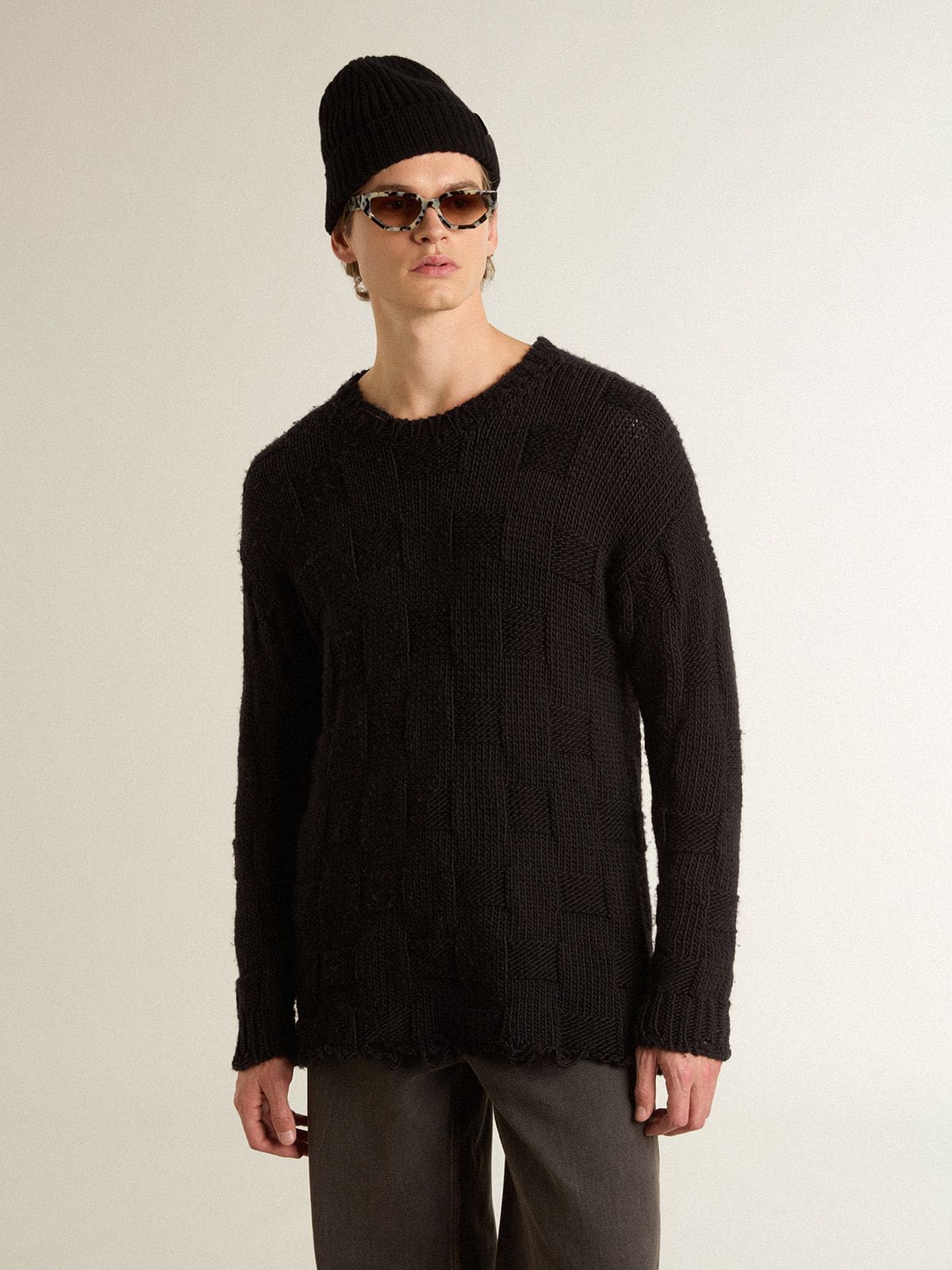 Men's black wool sweater with a distressed effect - Golden Goose Men