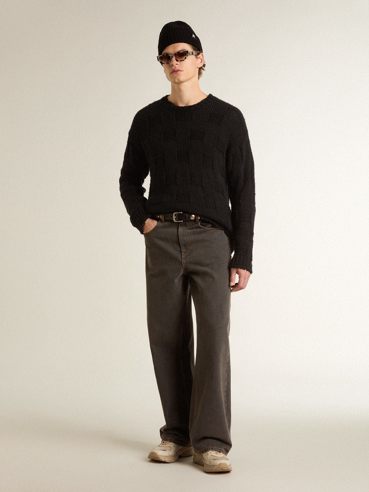 Men's black wool sweater with a distressed effect - Golden Goose Men