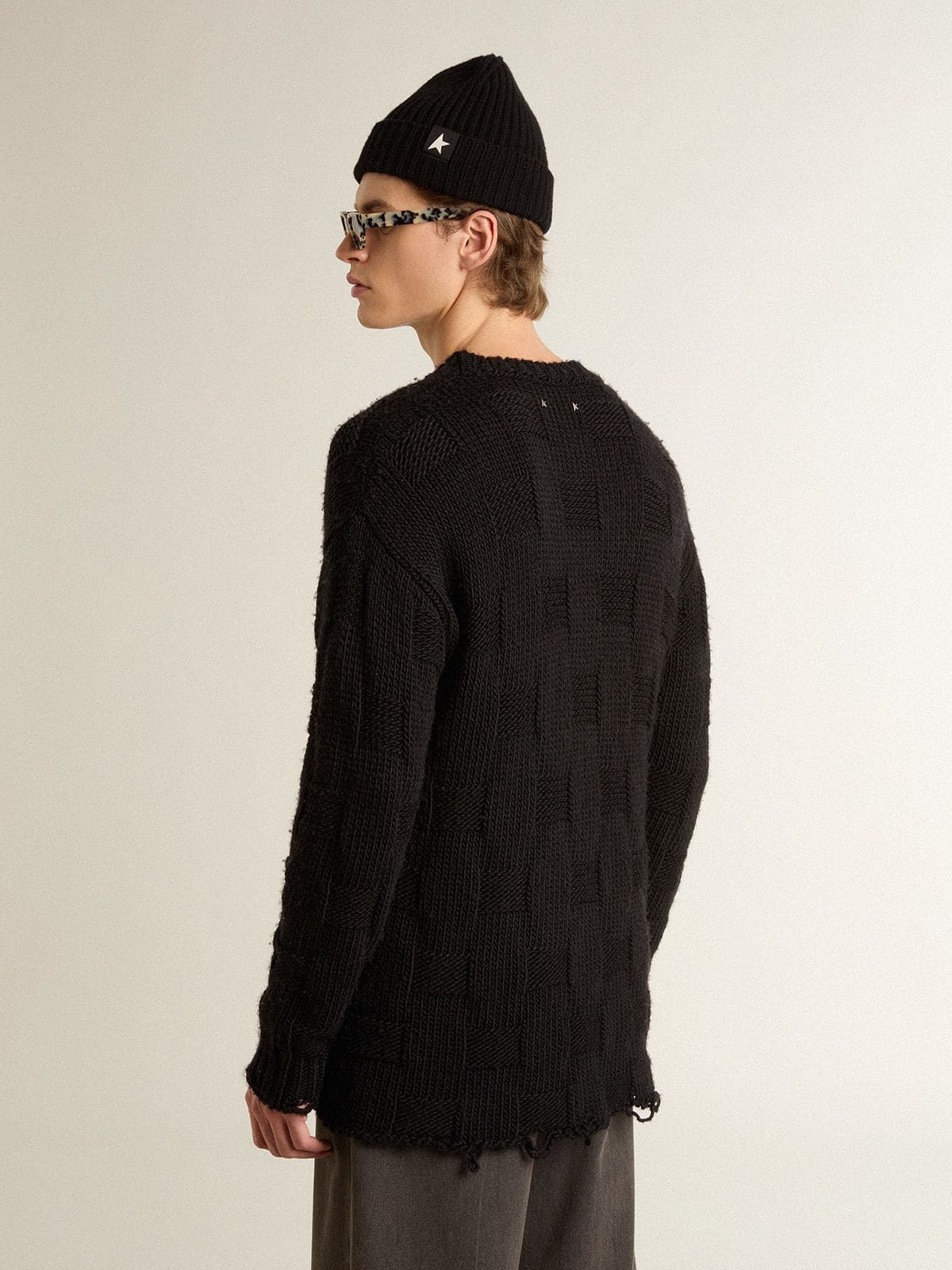 Men's black wool sweater with a distressed effect - Golden Goose Men