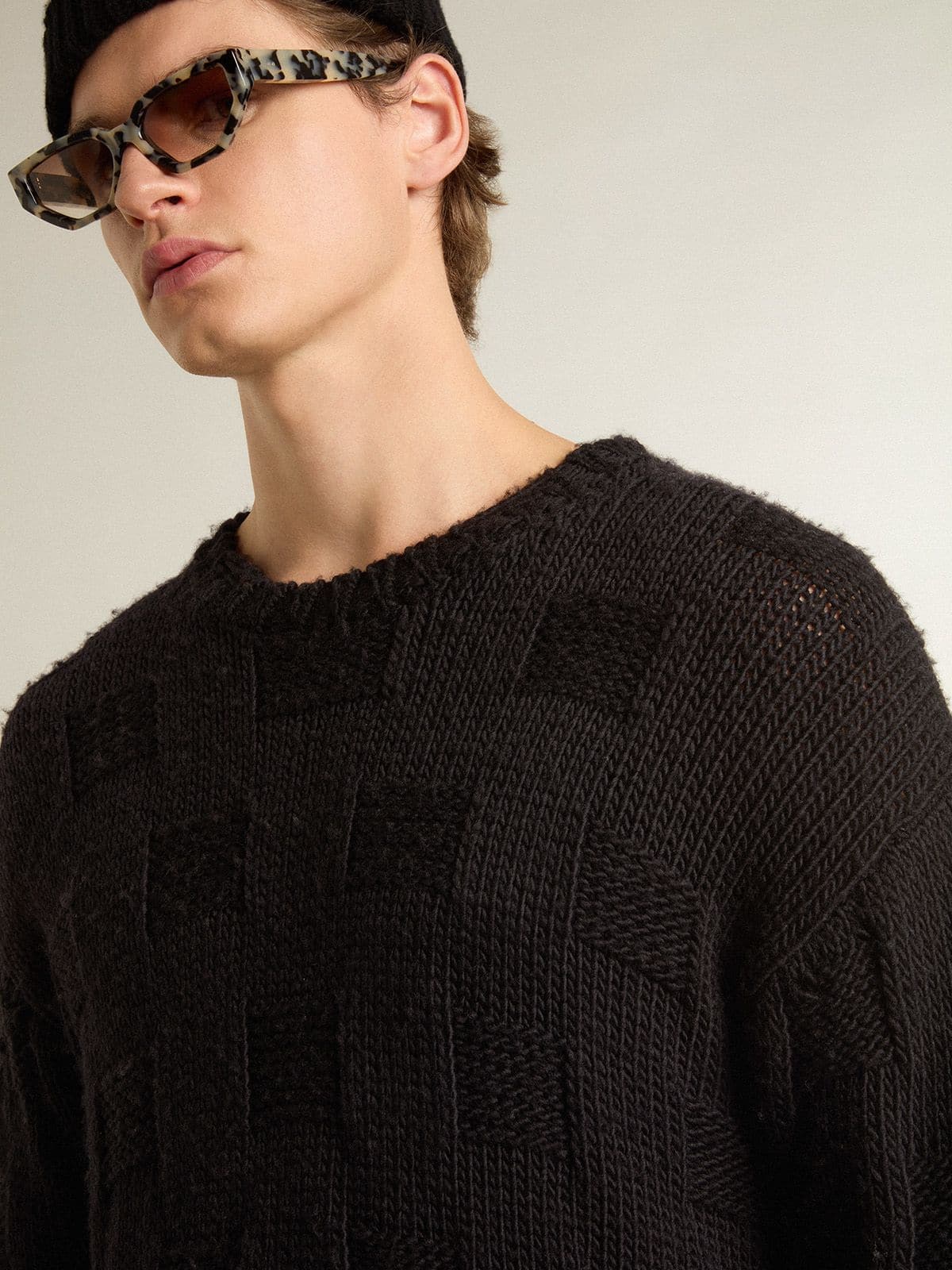 Men's black wool sweater with a distressed effect - Golden Goose Men