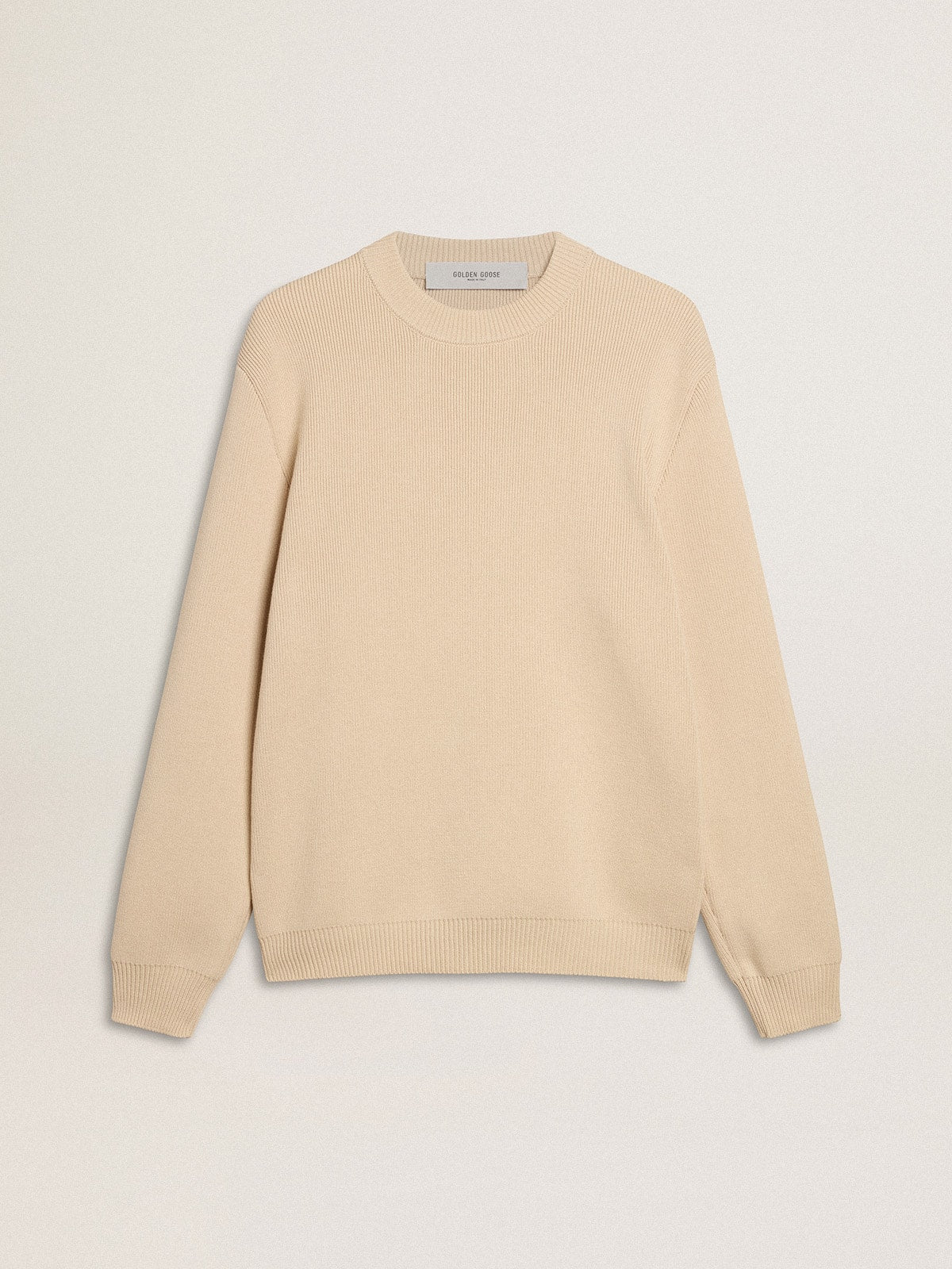 Men’s beige crew neck sweater with ‘Golden’ lettering on the back - Golden Goose Men