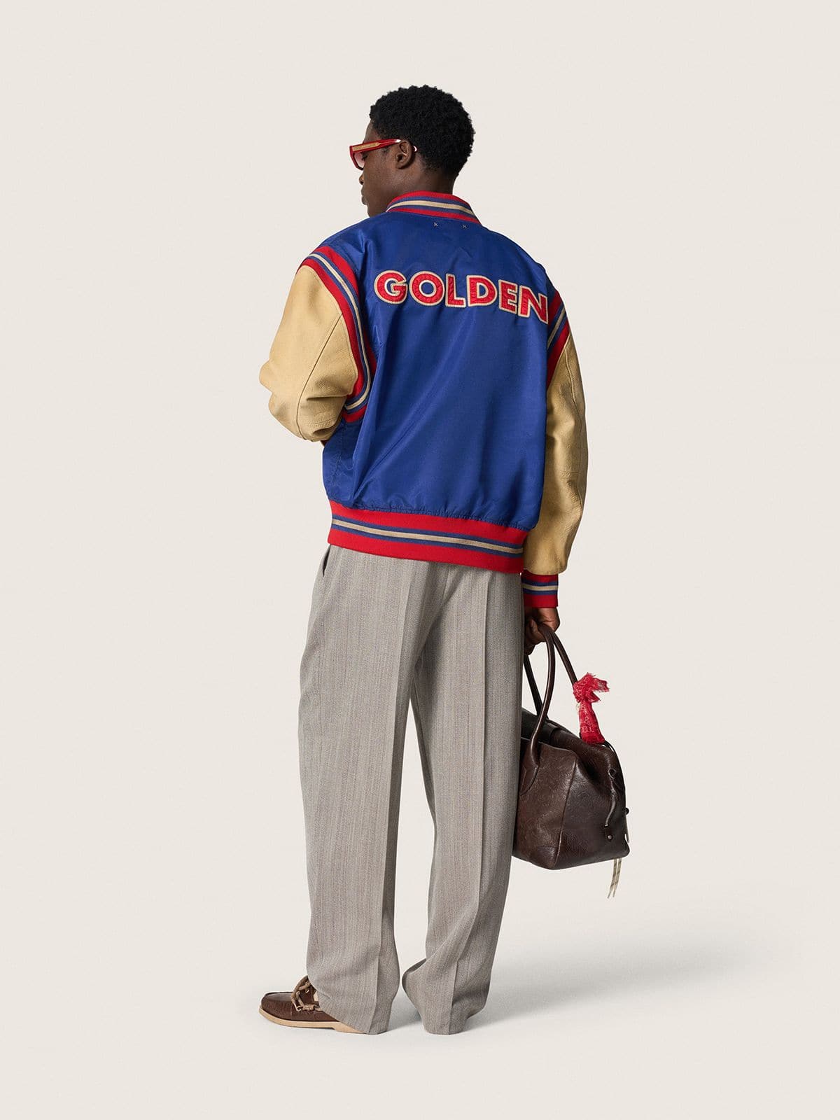 Men’s beige crew neck sweater with ‘Golden’ lettering on the back - Golden Goose Men