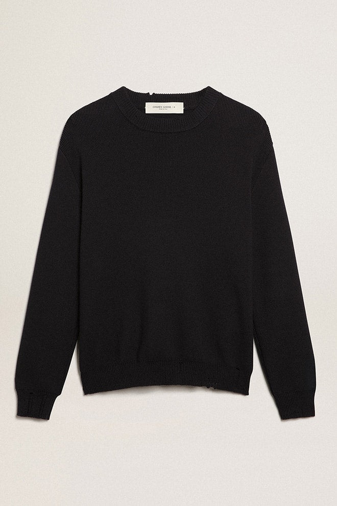 Men’s round-neck sweater in dark blue cotton - Golden Goose Men