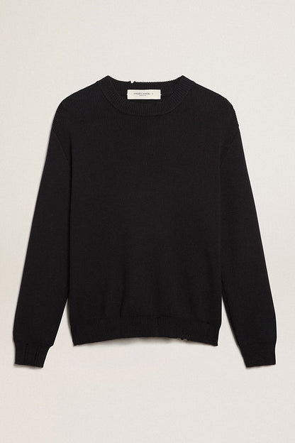 Men’s round-neck sweater in dark blue cotton - Golden Goose Men