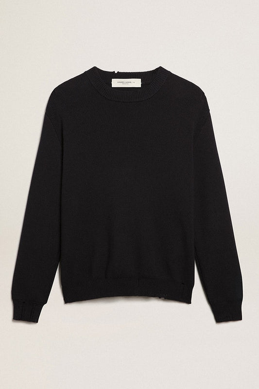 Men’s round-neck sweater in dark blue cotton - Golden Goose Men