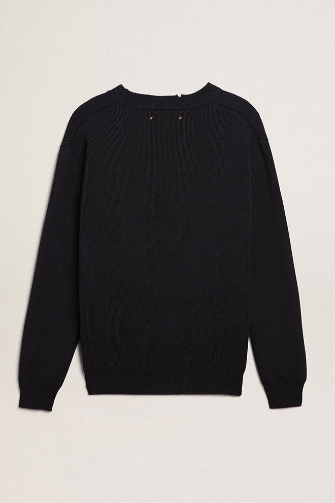 Men’s round-neck sweater in dark blue cotton - Golden Goose Men